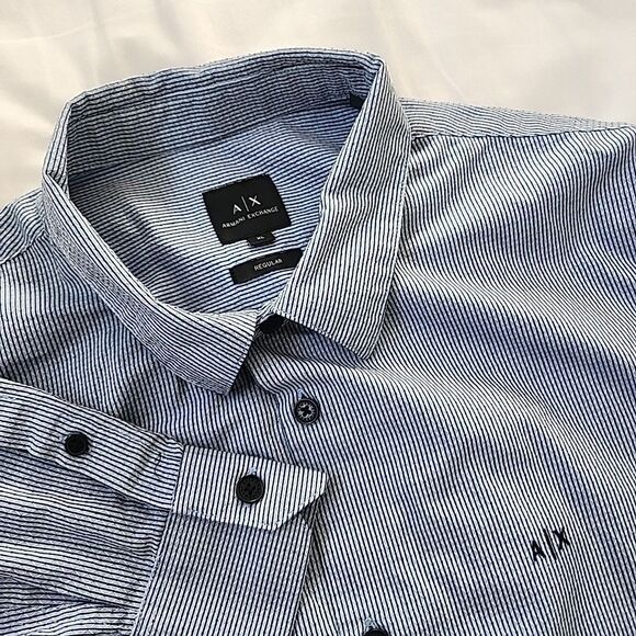 Armani Exchange Shirt Mens Size XL Blue Regular Long Sleeve Argyle Button Up AX - Picture 1 of 7